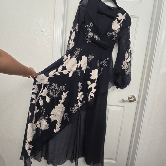 ASOS Black Midi Dress with White Floral Embroidery - Picture 4 of 11